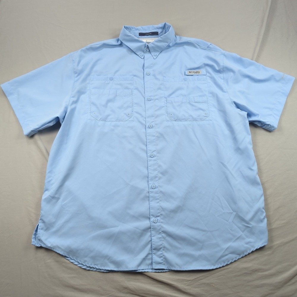 Columbia PFG Shirt Mens 2XL Blue Tamiami Fishing Vented Omni Shade